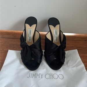 Jimmy Choo Satin Bow Accent Slides